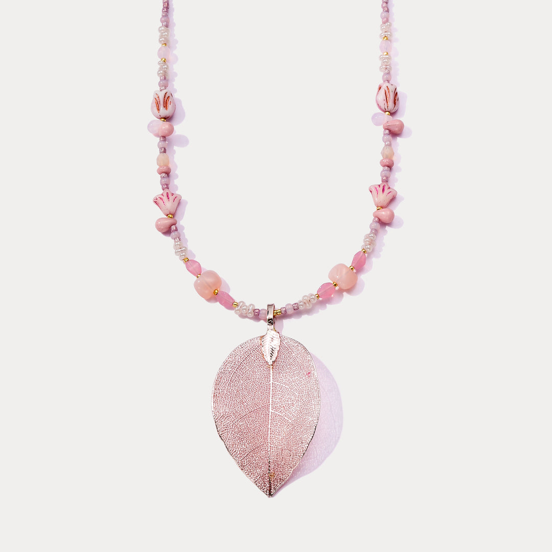 Selenichast Pink Leaf Bead Necklace