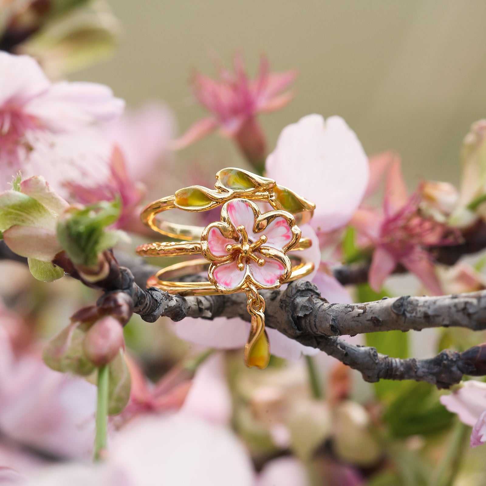 Selenichast Sakura Ring Set For Women, Enamel Cherry Blossom Ring Selenichast Sakura Ring Set For Women, Enamel Cherry Blossom Ring