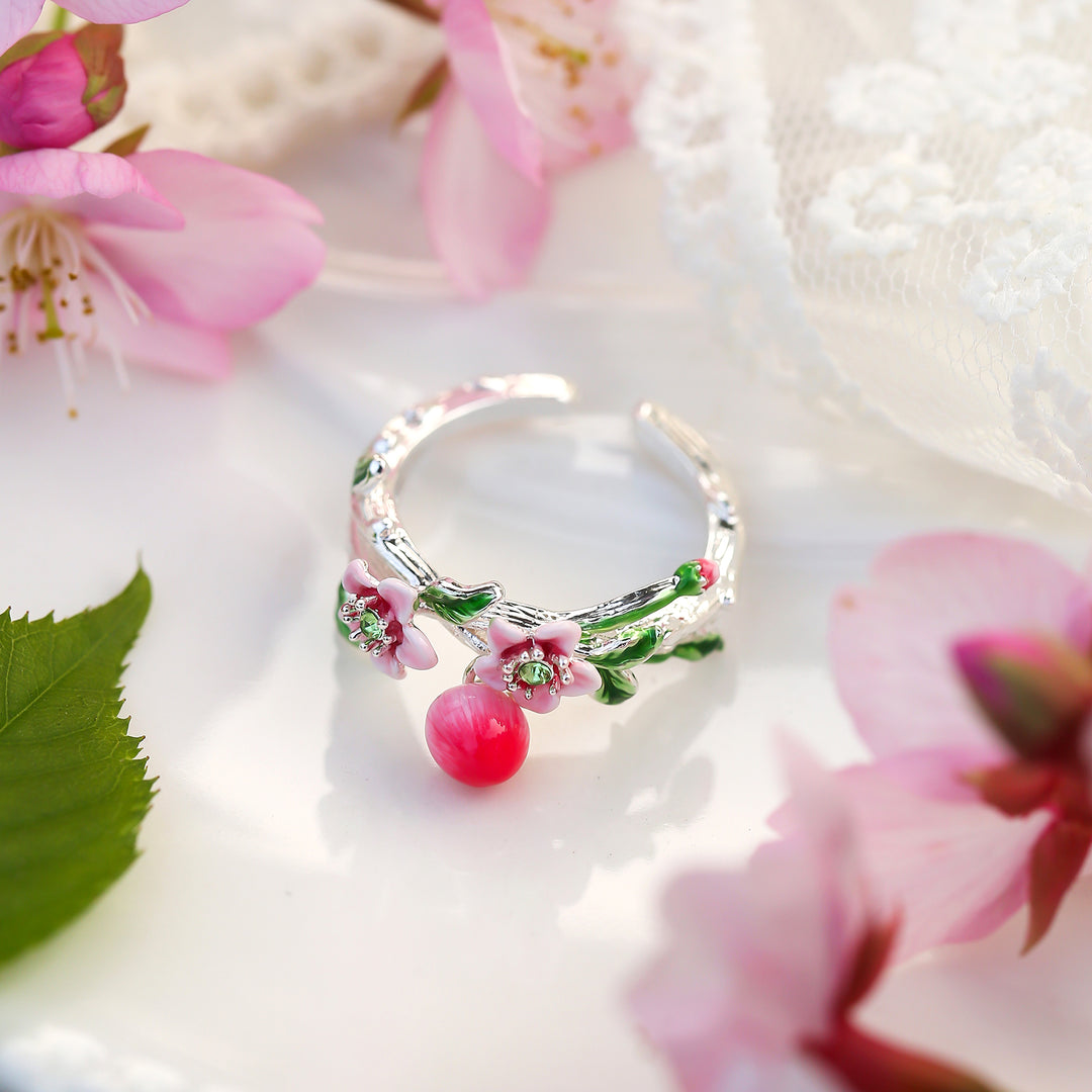 Inel argint cu flori de piersici