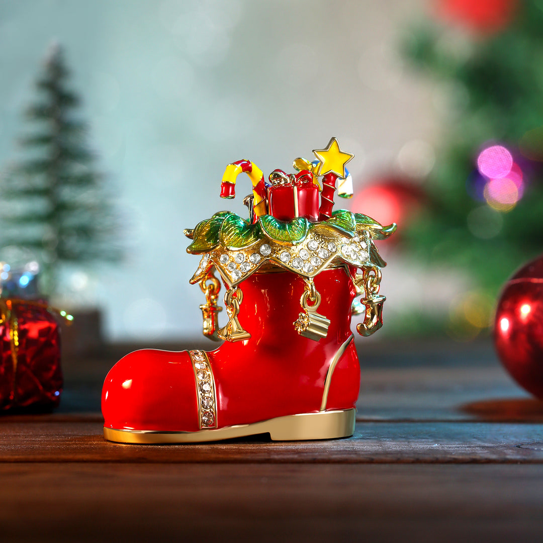 Santa's Christmas Boot Jeweled Trinket Box