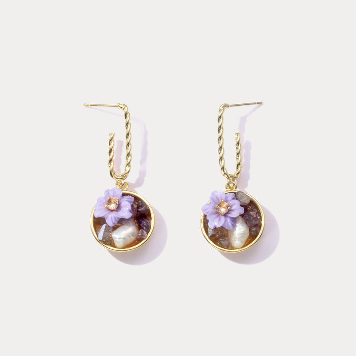 Selenichast Purple Flower Pearl Earrings 
