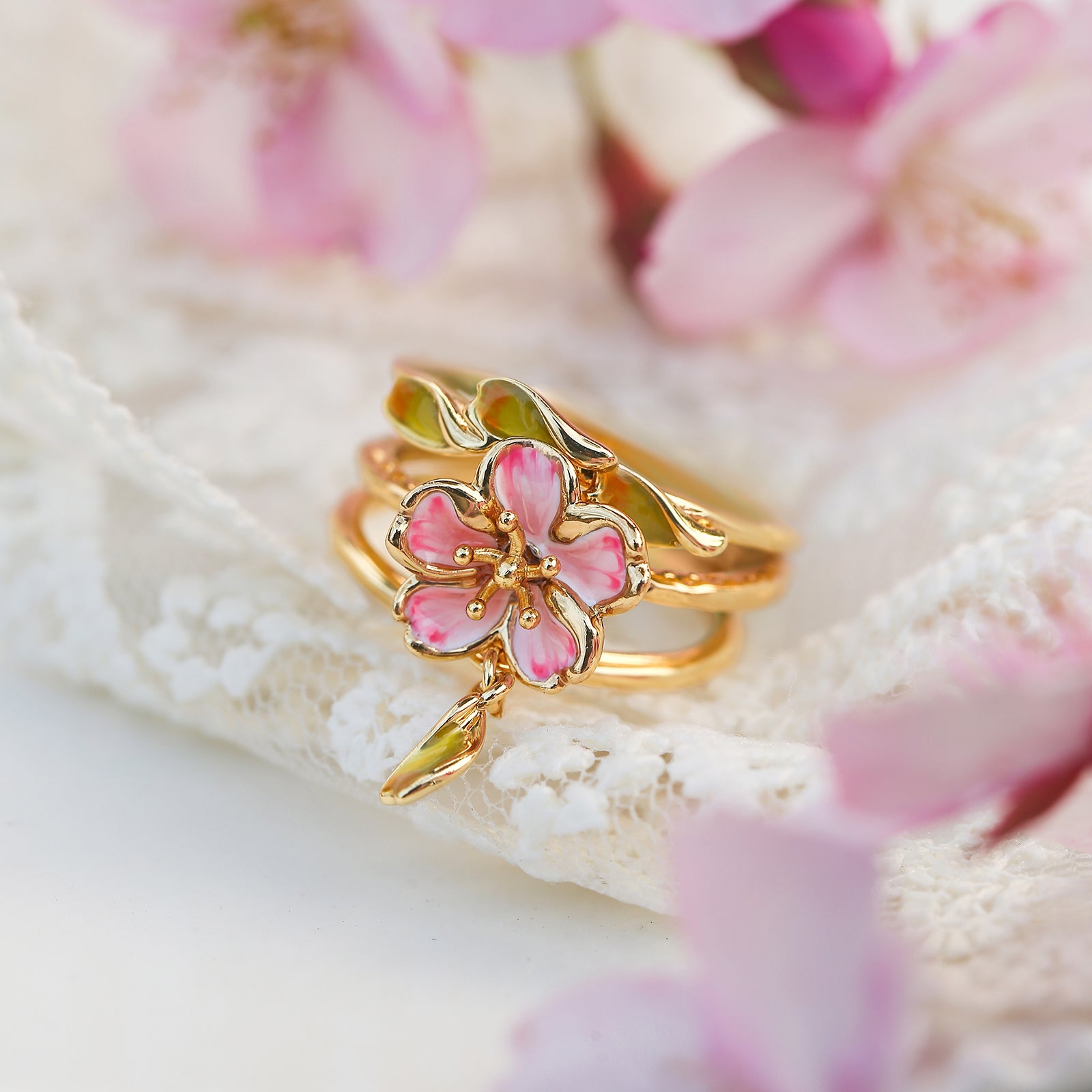 アクセサリー Sojie Sojiro Matsumoto Floral Ring Selenichast Sakura Ring Set For Women, Enamel Cherry Blossom Ring
