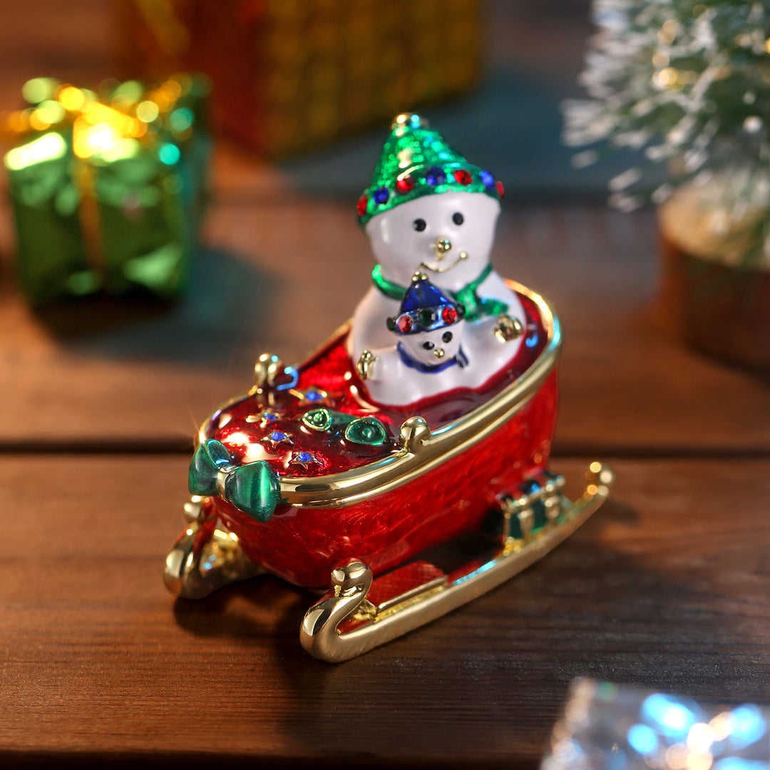 Snowmen on Sled Jeweled Trinket Box