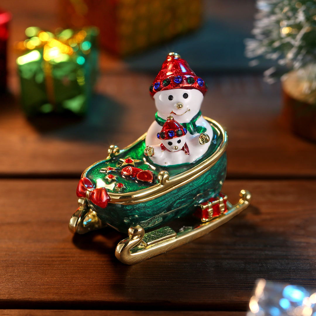 Snowmen on Sled Jeweled Trinket Box