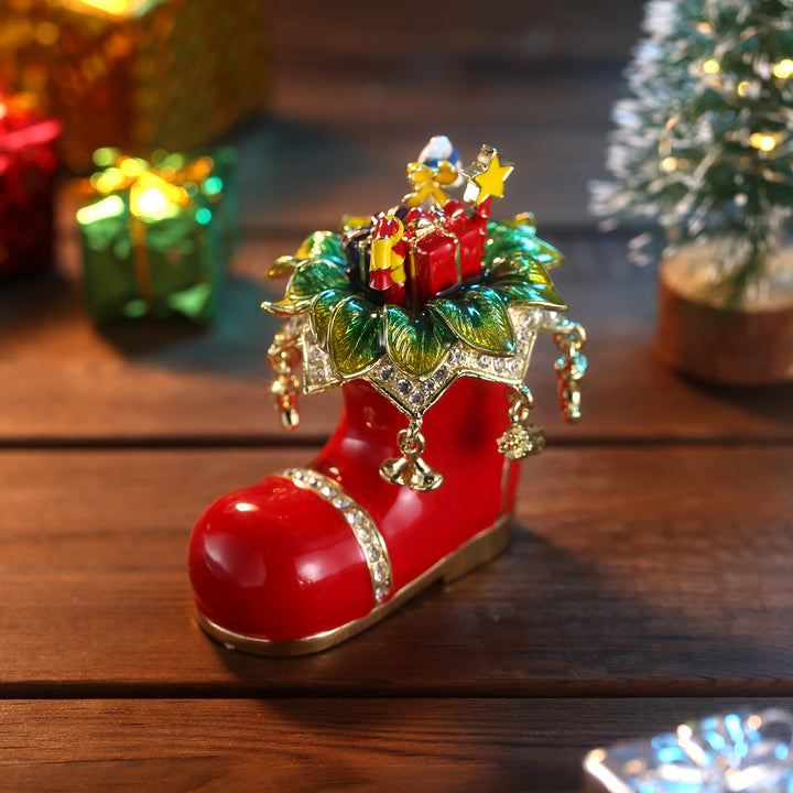 Santa's Christmas Boot Jeweled Trinket Box