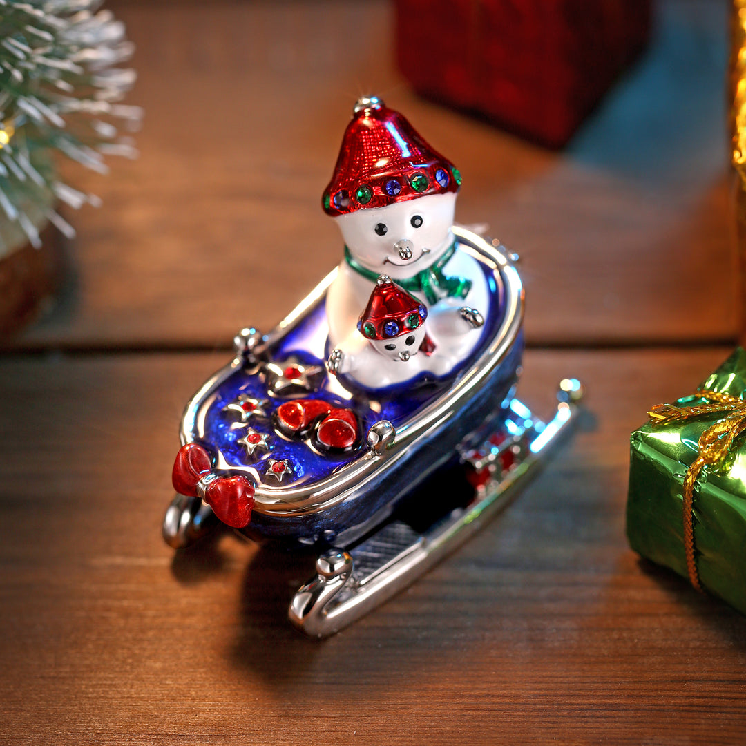 Snowmen on Sled Jeweled Trinket Box