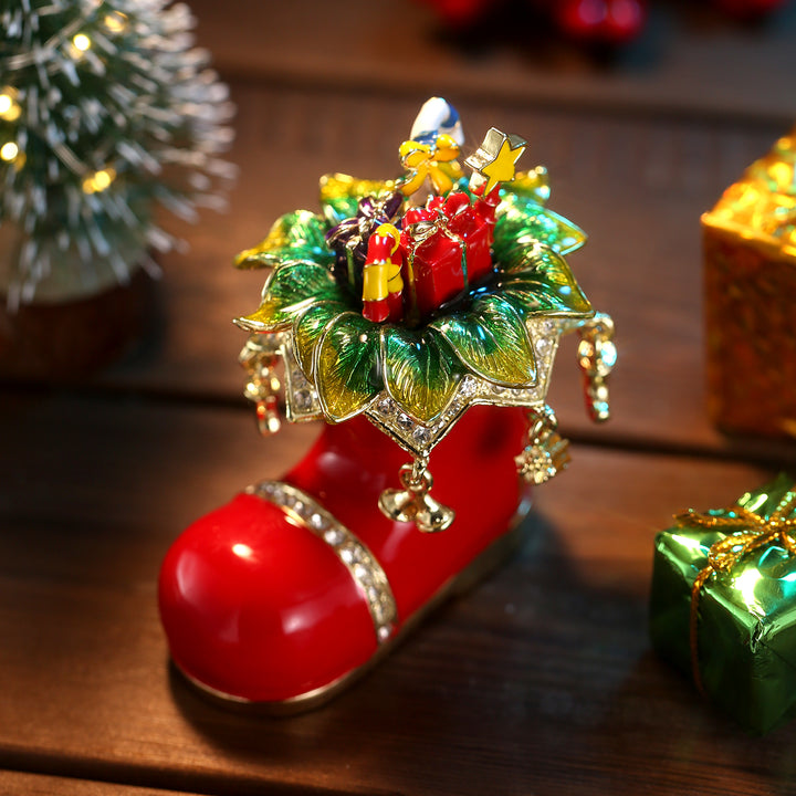 Santa's Christmas Boot Jeweled Trinket Box