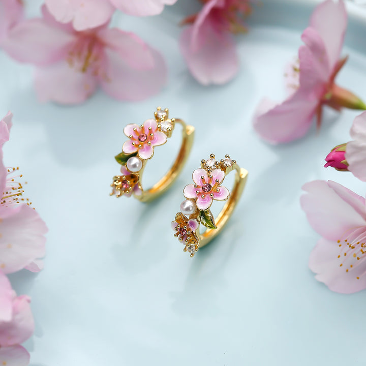 Sakura Enamel Hoop Earrings