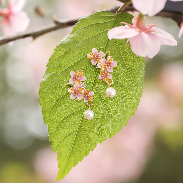 Sakura Blossom Enamel Drop Earrings