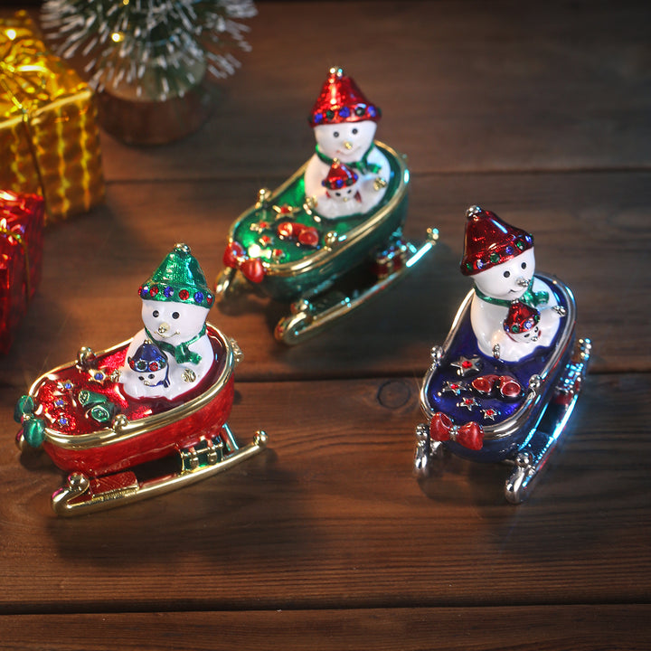 Snowmen on Sled Jeweled Trinket Box