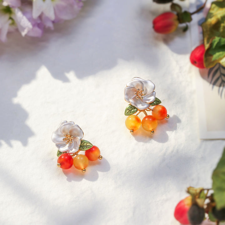 Orange Berry Flower Earrings