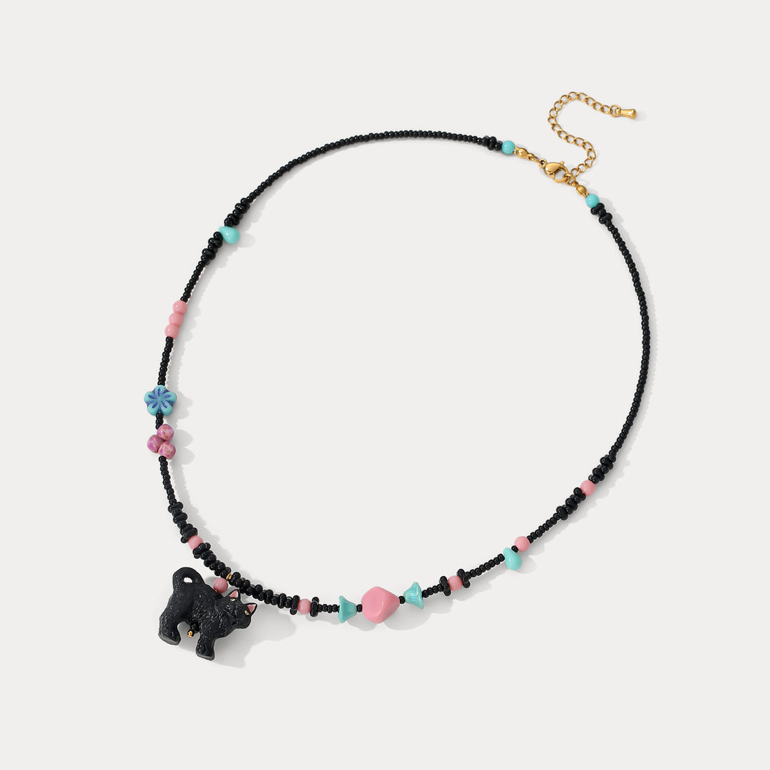 Black Cat Beaded Necklace