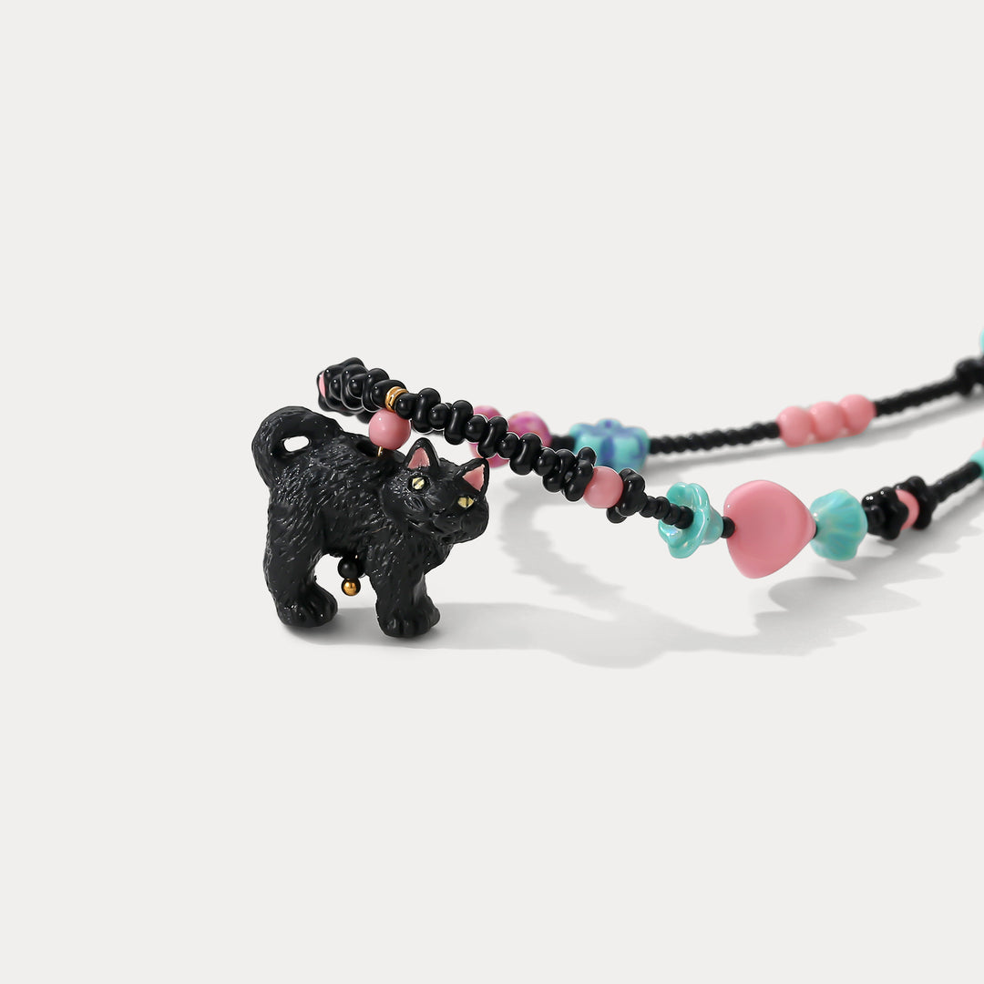 Black Cat Beaded Necklace Gift for Her