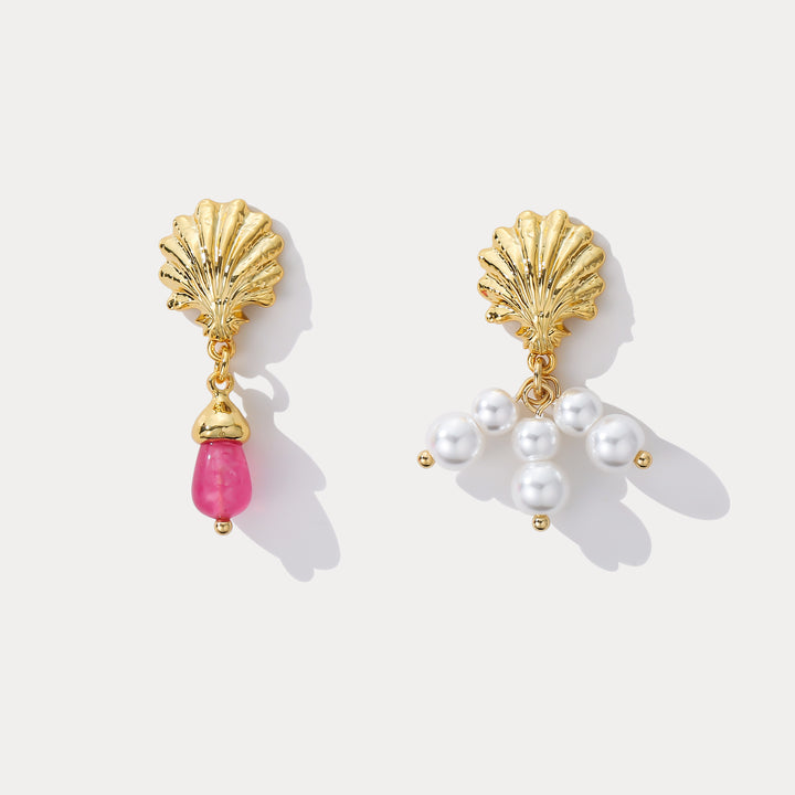 Selenichast Pink Shell and Pearl Drop Earrings