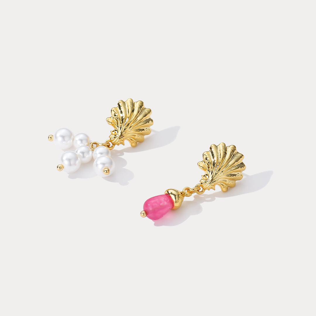 Pink Shell and Pearl Drop Earrings 