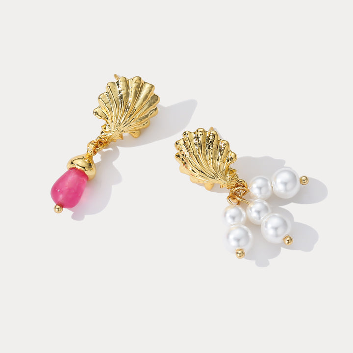 Pink Shell and Pearl Drop Earrings Gift
