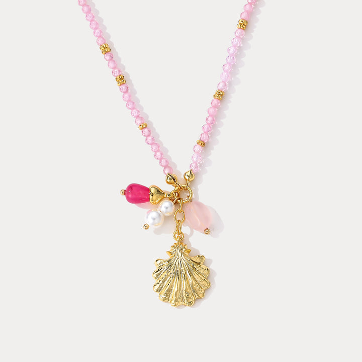 Selenichast Pink Crystal Shell Beaded Necklace