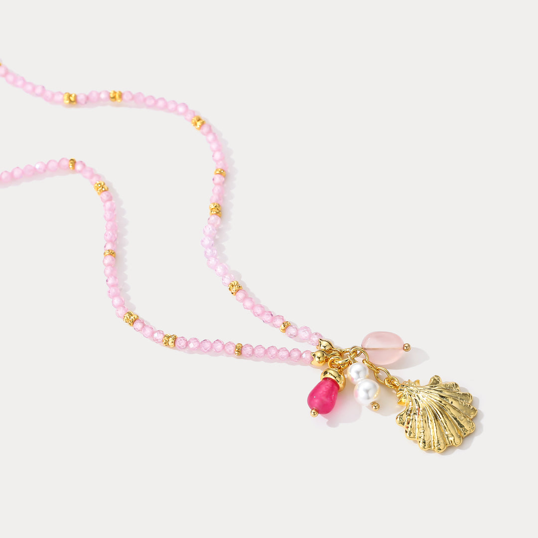 Pink Crystal Shell Beaded Necklace