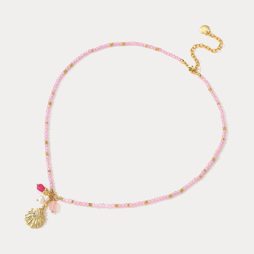 Pink Crystal Shell Beaded Necklace