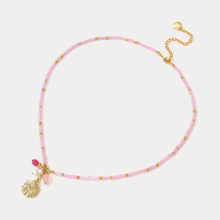 Pink Crystal Shell Beaded Necklace