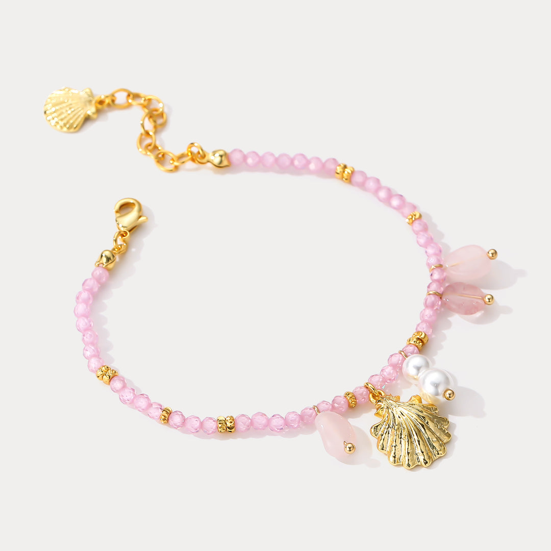 Pink Crystal Shell Beaded Bracelet