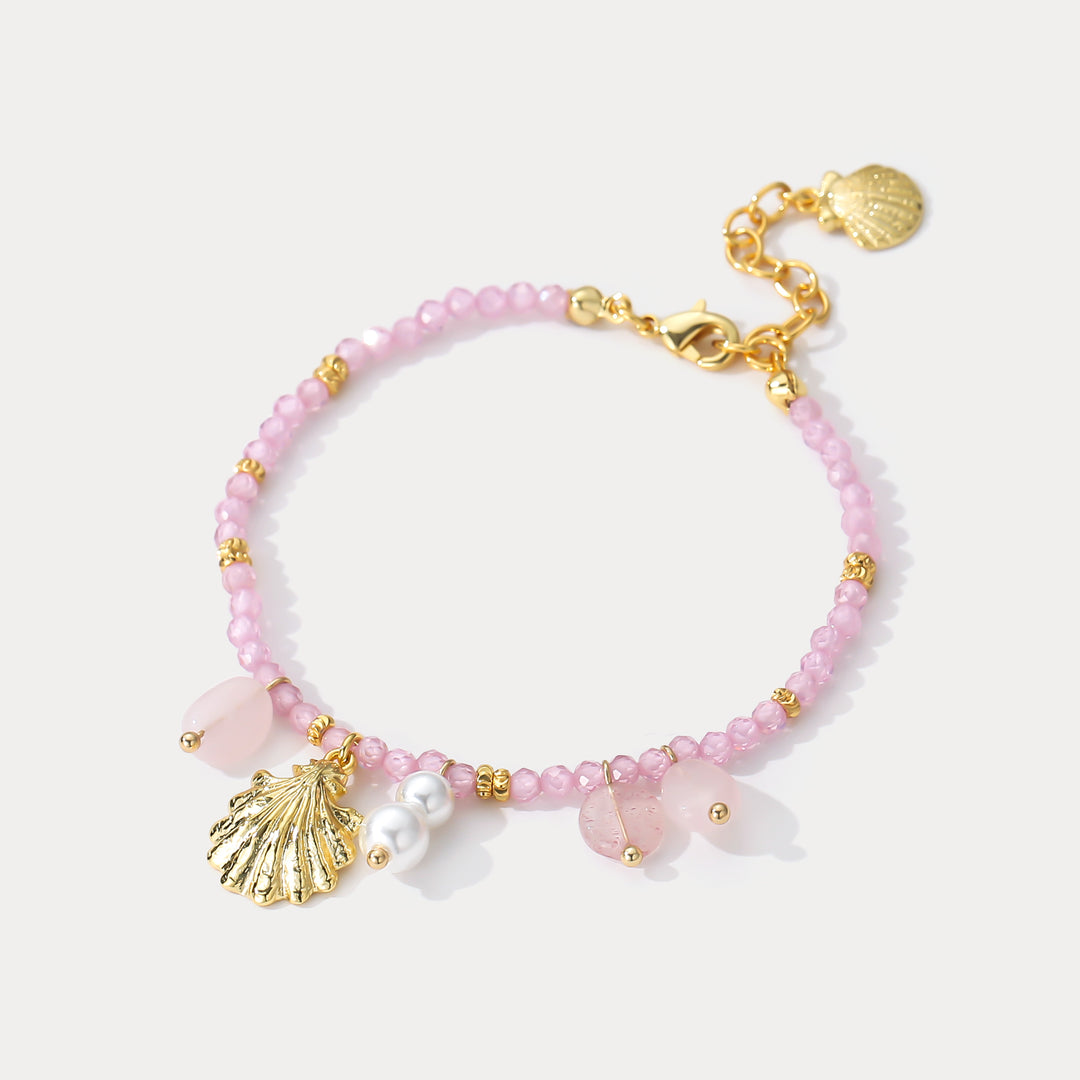 Pink Crystal Shell Beaded Bracelet Gift