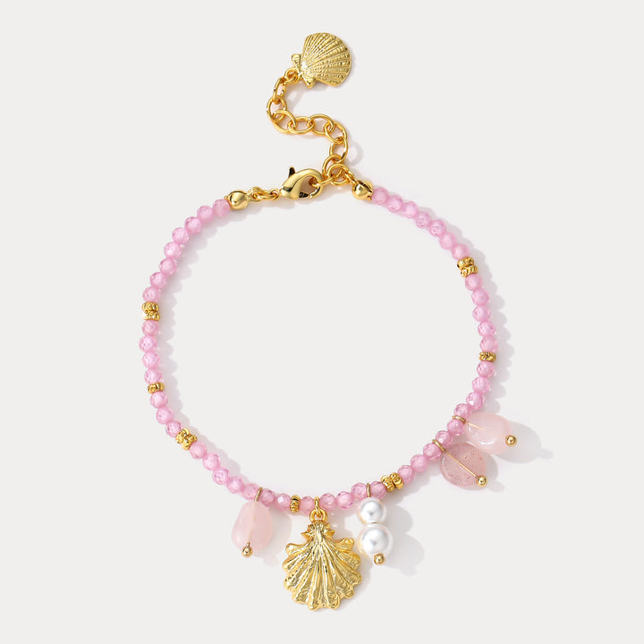 Selenichast Pink Crystal Shell Beaded Bracelet