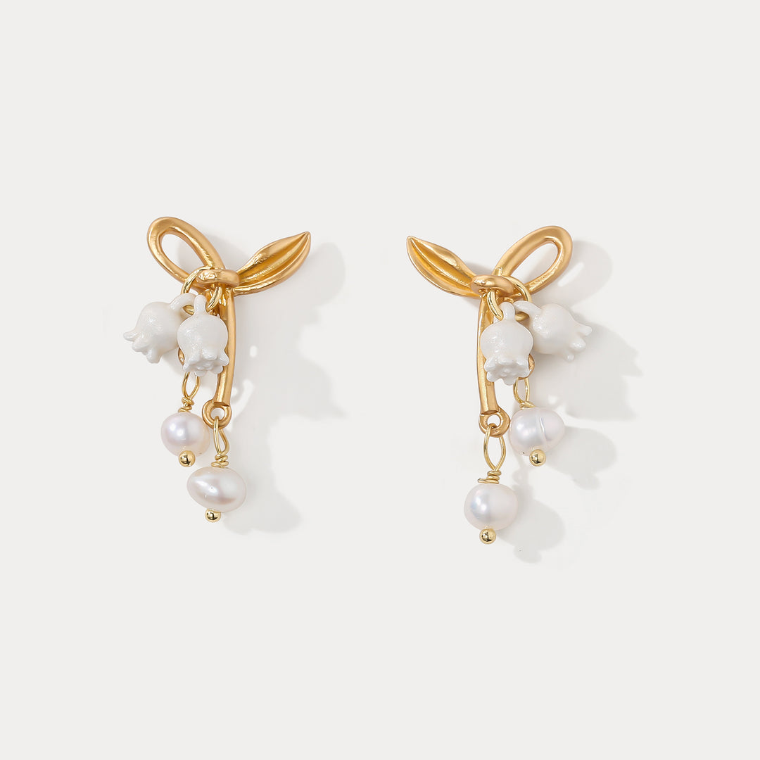 Selenichast Lily of the Valley Gold Bow Earrings