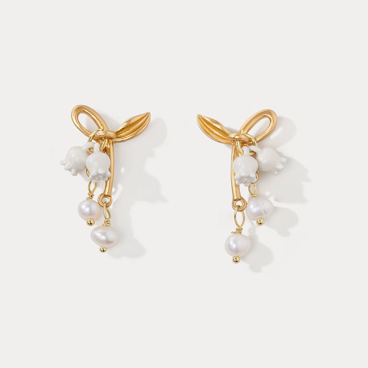 Selenichast Lily of the Valley Gold Bow Earrings