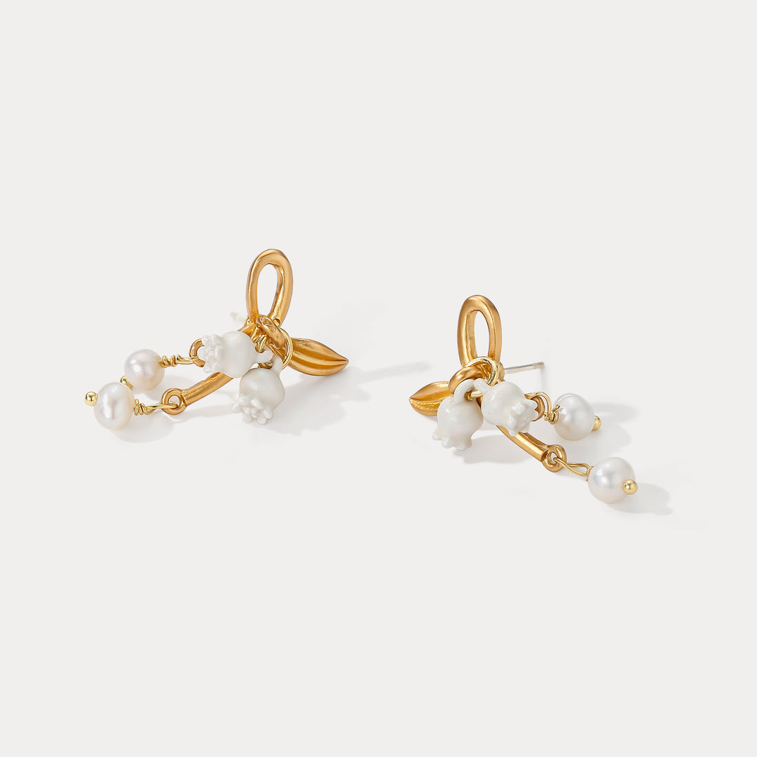 Lily of the Valley Gold Bow Earrings