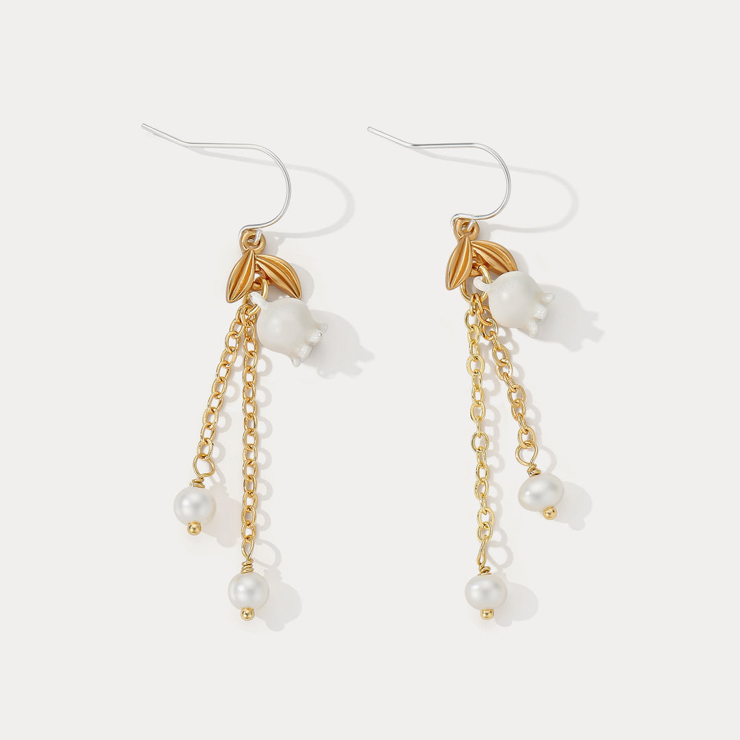 Lily of the Valley Gold Dangle Earrings