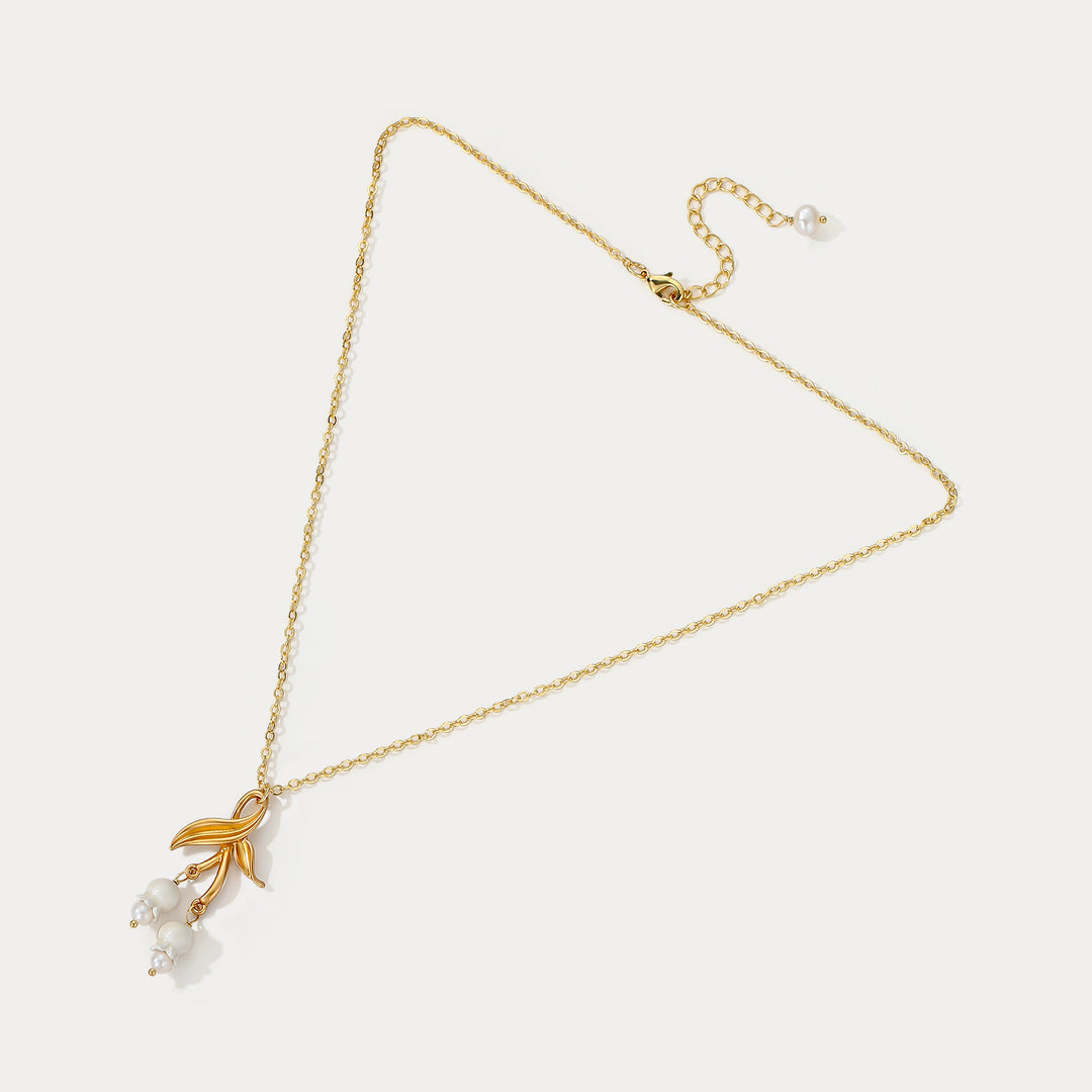 Gold Lily of the Valley Leaf Necklace 