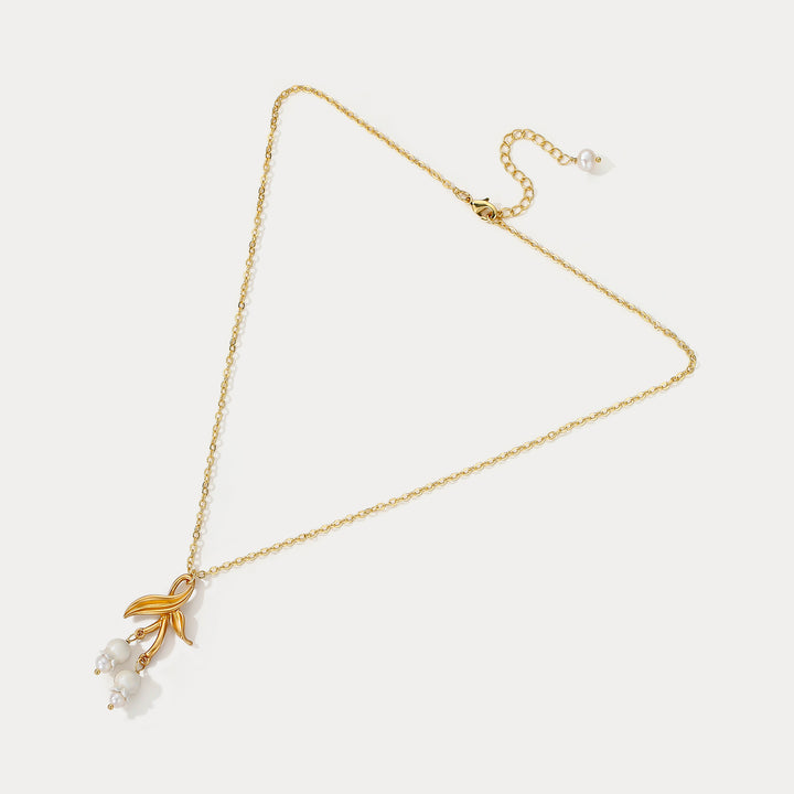 Gold Lily of the Valley Leaf Necklace 