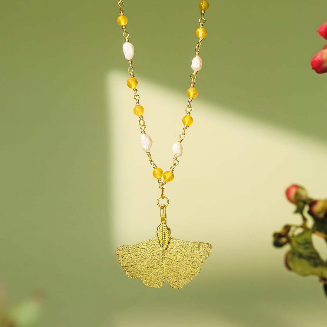 Gold Ginkgo Leaf Bead Necklace