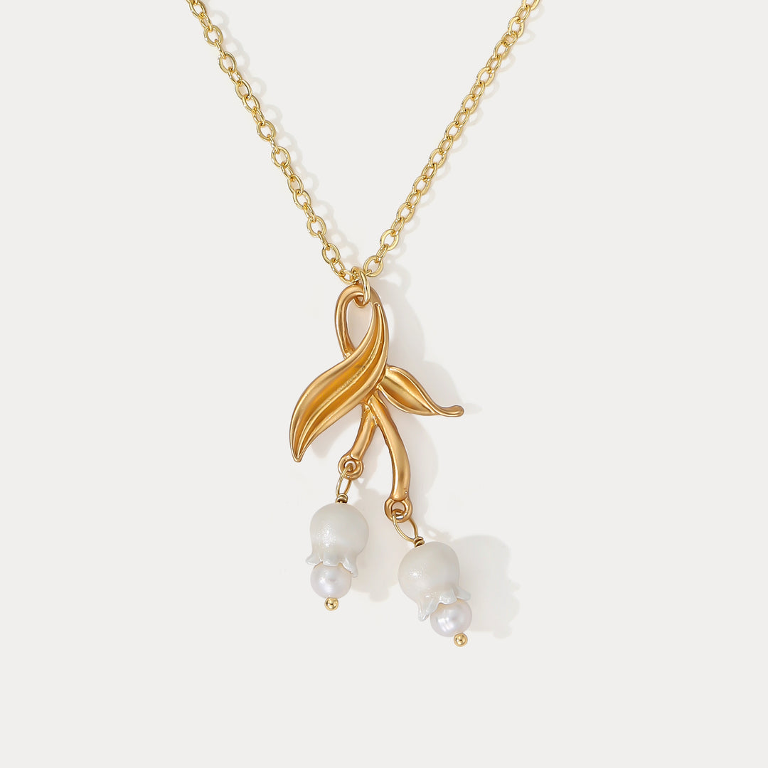 Selenichast Gold Lily of the Valley Leaf Necklace