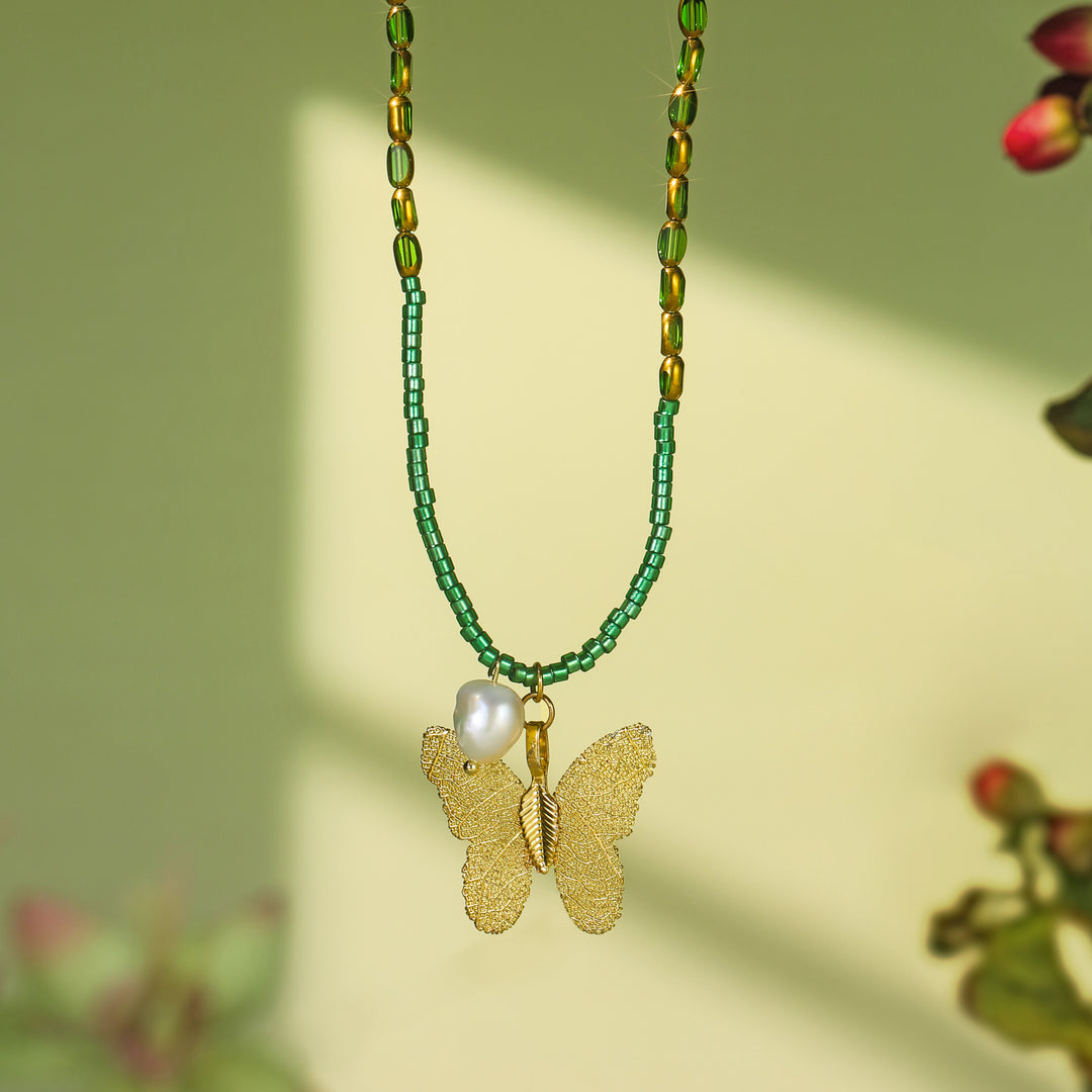 Vintage Gold Butterfly Bead Necklace