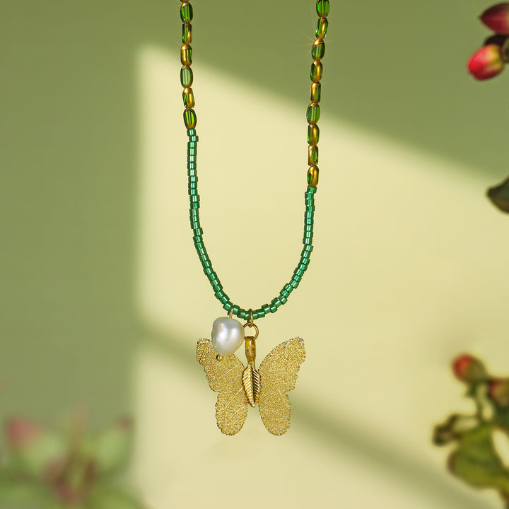 Vintage Gold Butterfly Bead Necklace