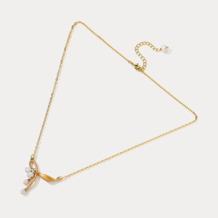 Gold Lily of the Valley Bow Necklace