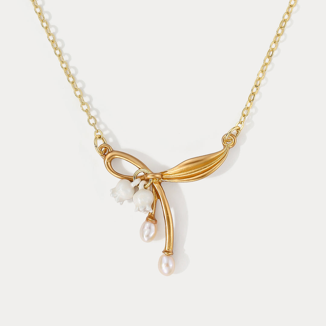 Selenichast Gold Lily of the Valley Bow Necklace