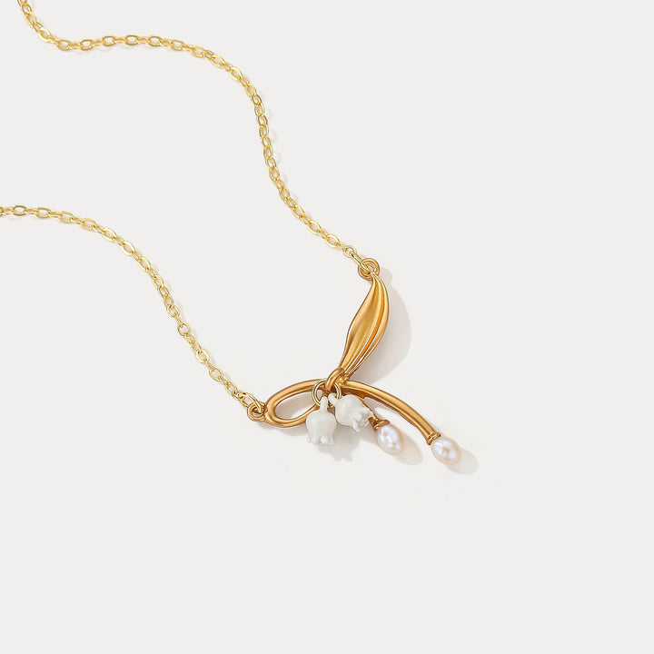 Gold Lily of the Valley Bow Necklace Summer Jewelry