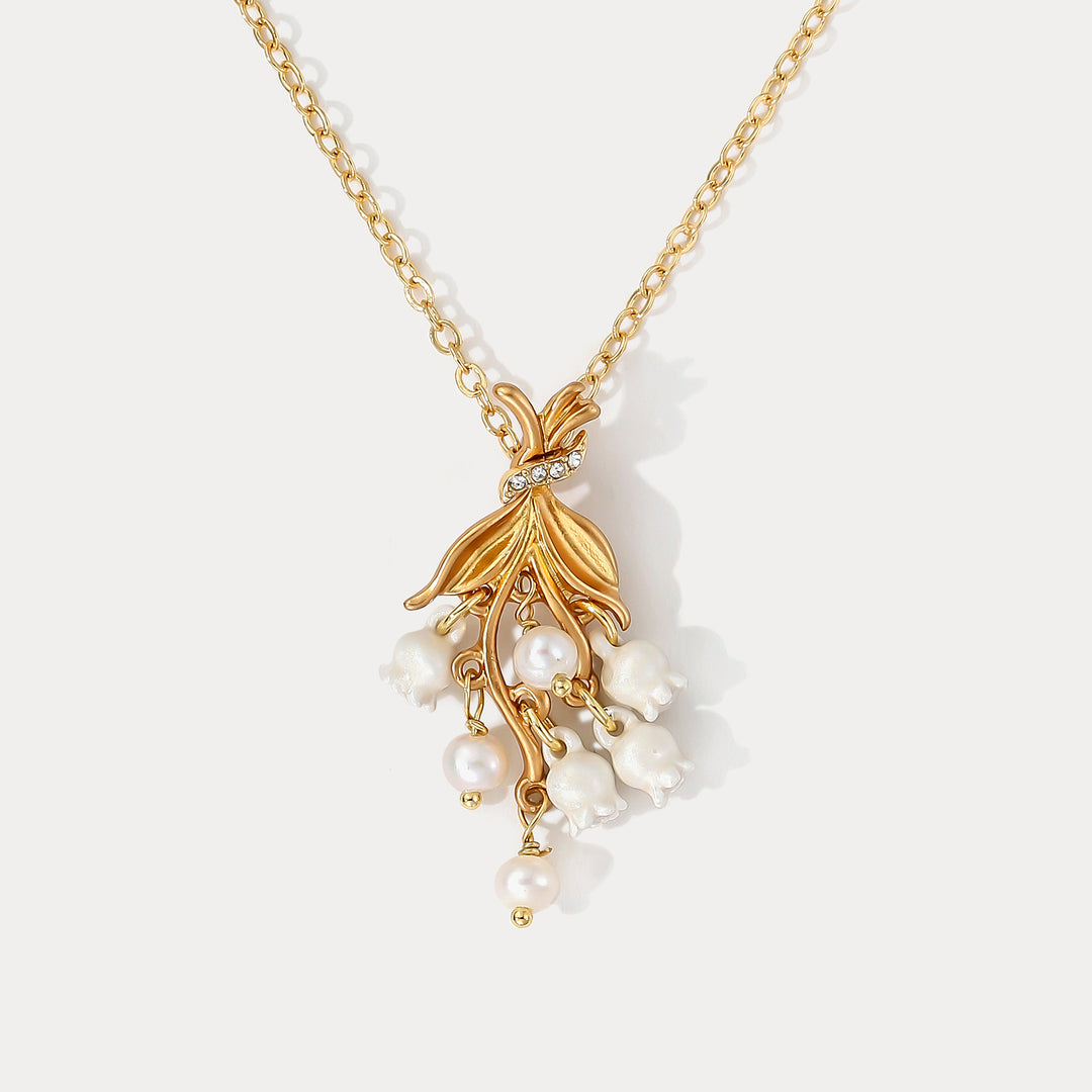 lily flower necklace gold Selenichast Lily of the Valley Drop Necklace