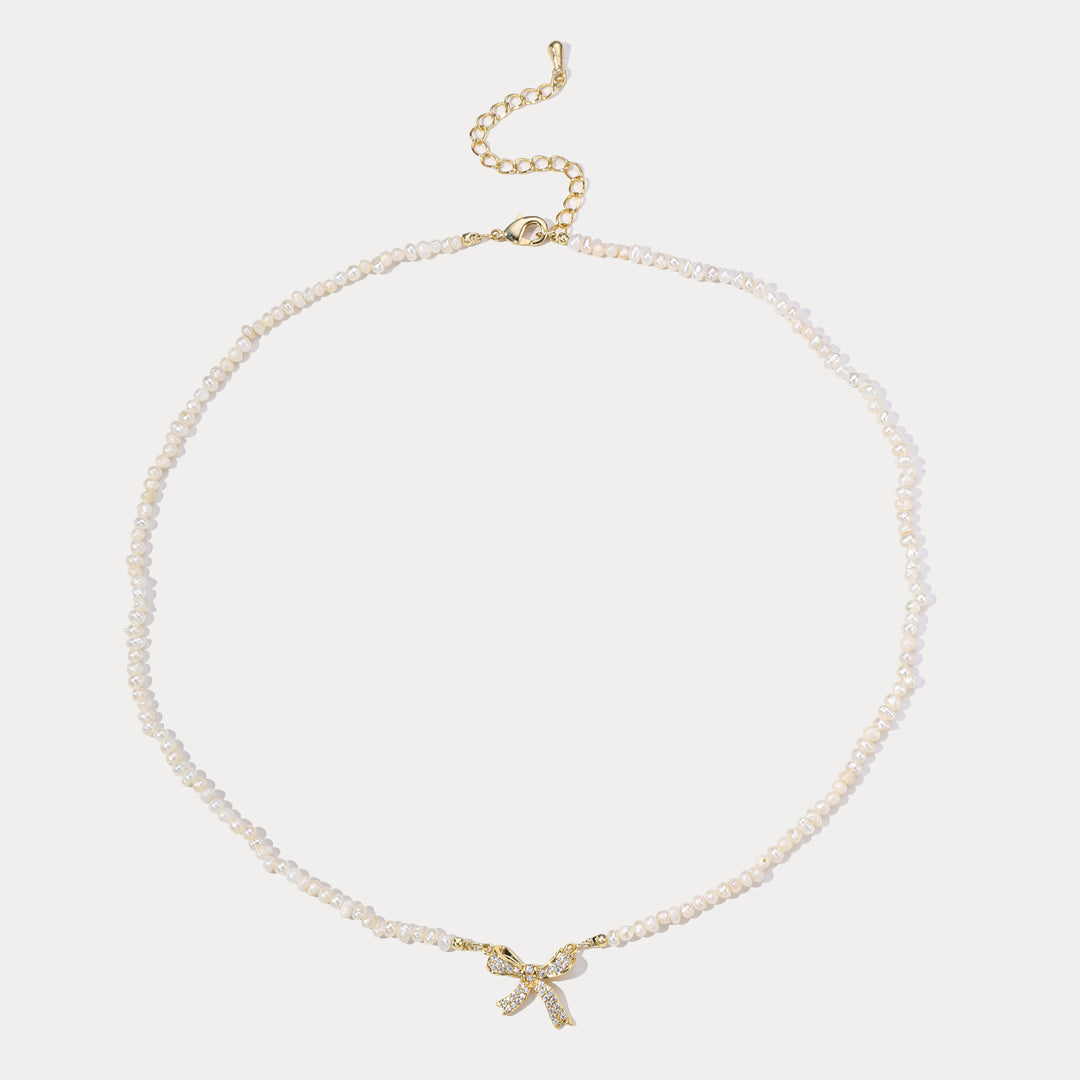 Bow Charm Freshwater Pearl Necklace