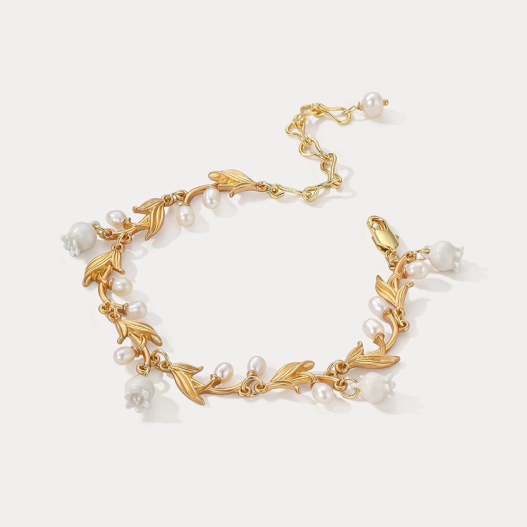 Lily of the Valley Gold Charm Bracelet Summer Jewelry