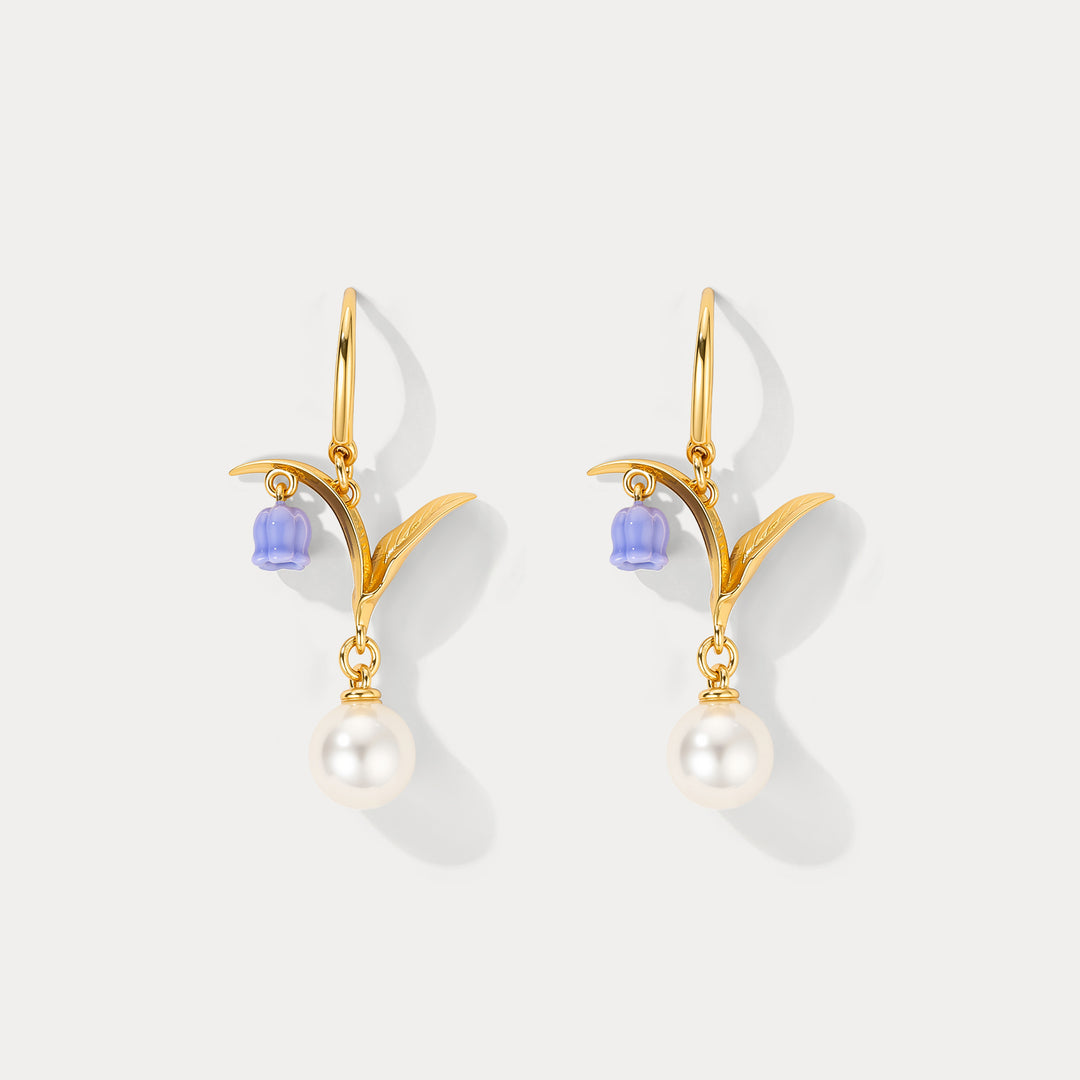 Selenichast Enamel Lily of The Valley Pearl Earrings