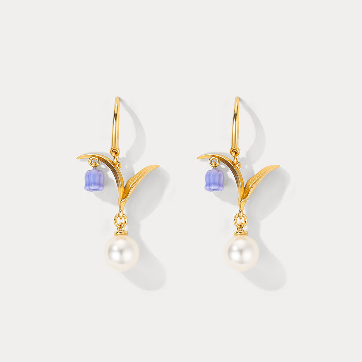 Selenichast Enamel Lily of The Valley Pearl Earrings