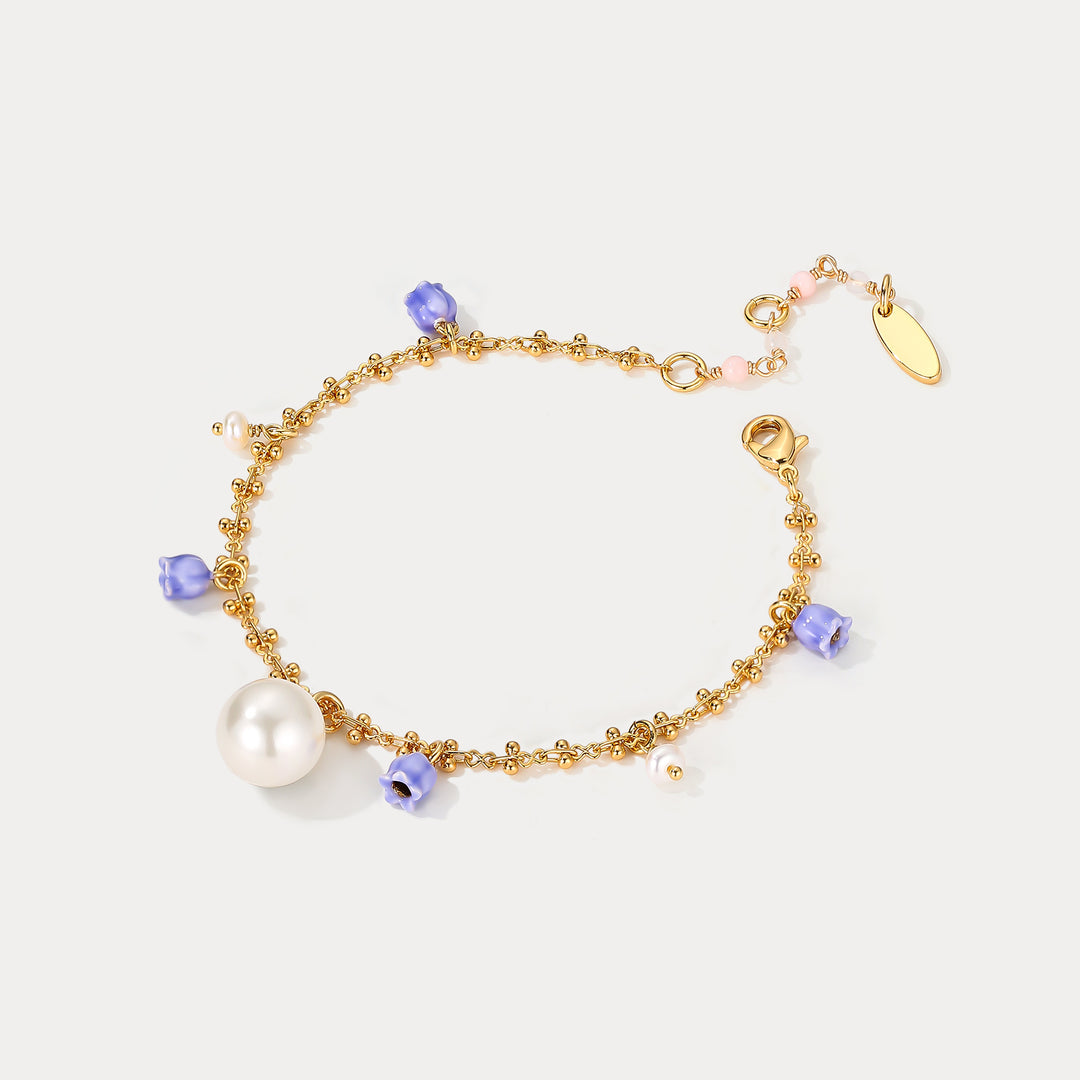 Enamel Lily of The Valley Pearl Bracelet