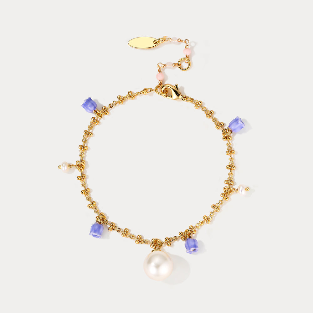 Selenichast Enamel Lily of The Valley Pearl Bracelet