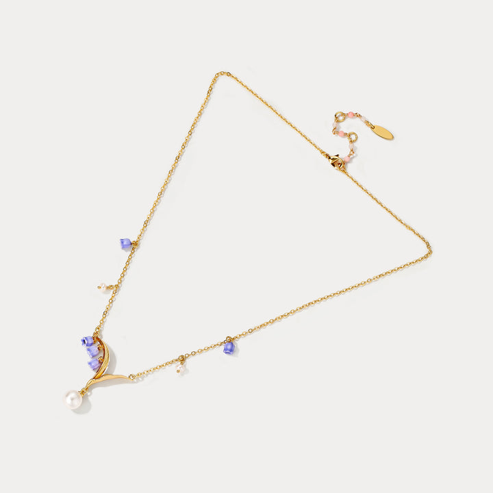 Enamel Lily of The Valley Pearl Necklace