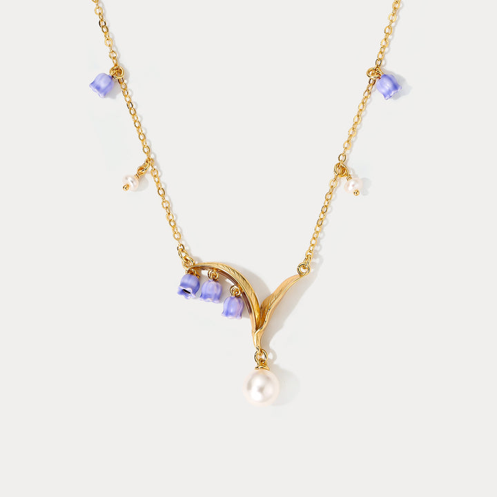 Selenichast Enamel Lily of The Valley Pearl Necklace