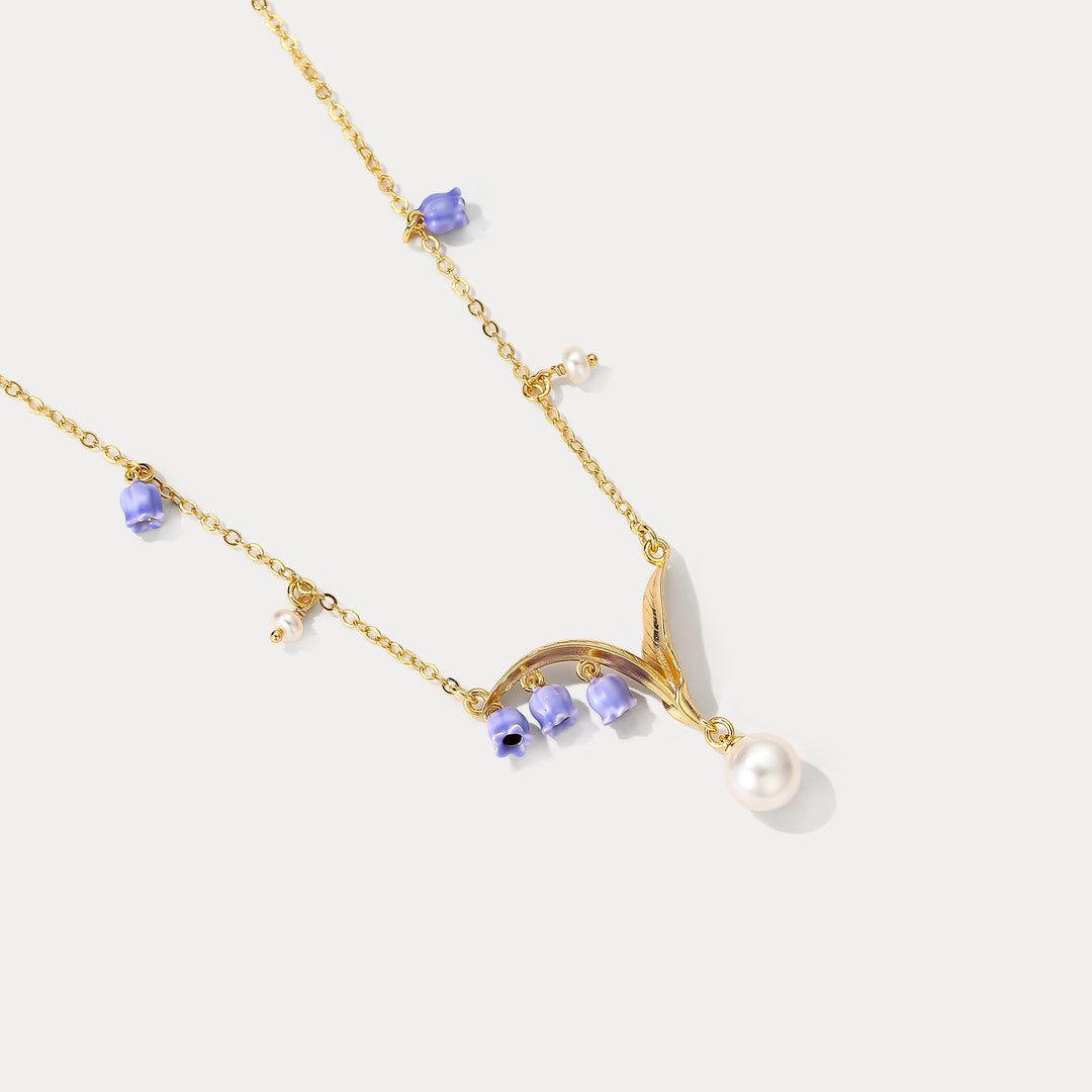 Enamel Lily of The Valley Pearl Necklace